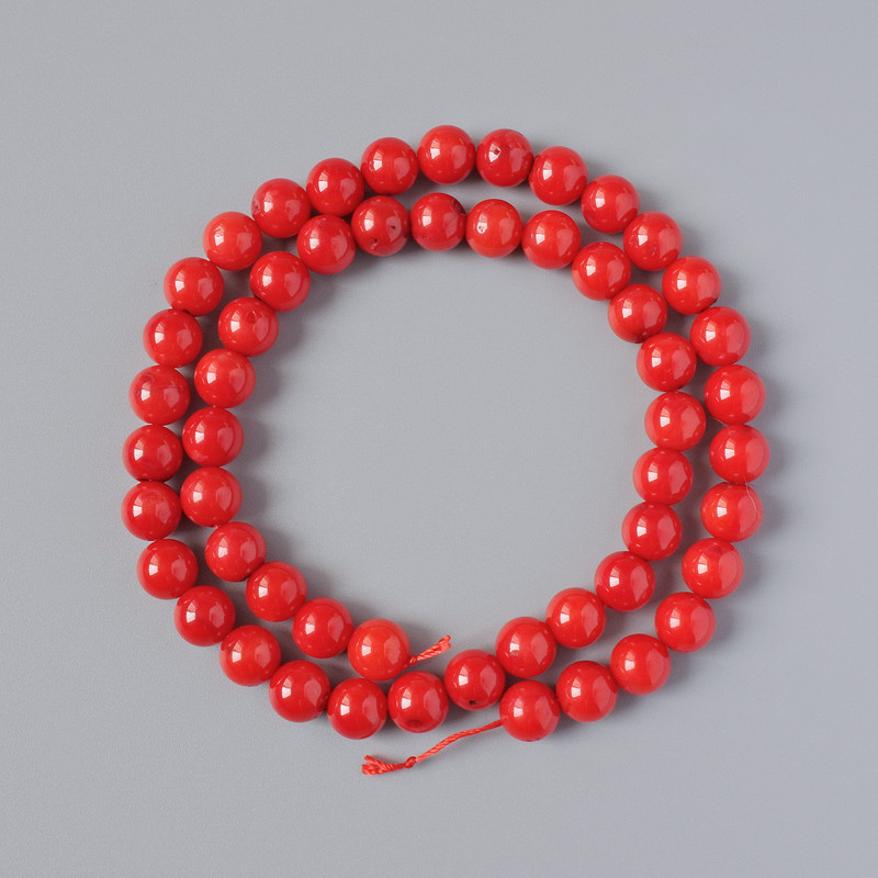 Natural Coral Beads, Smooth Round Beads, 7 mm Diameter, 39 cm Length on Thread