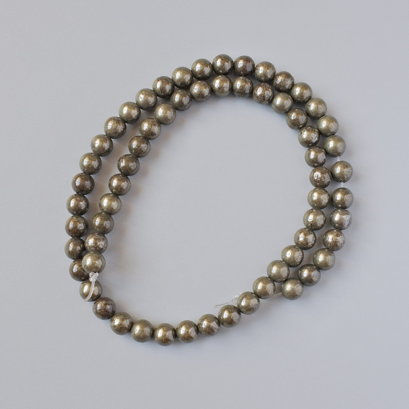 Pyrite Beads Natural Stone Smooth Round Beads, Diameter 6.5 mm, Length 39 cm on Thread