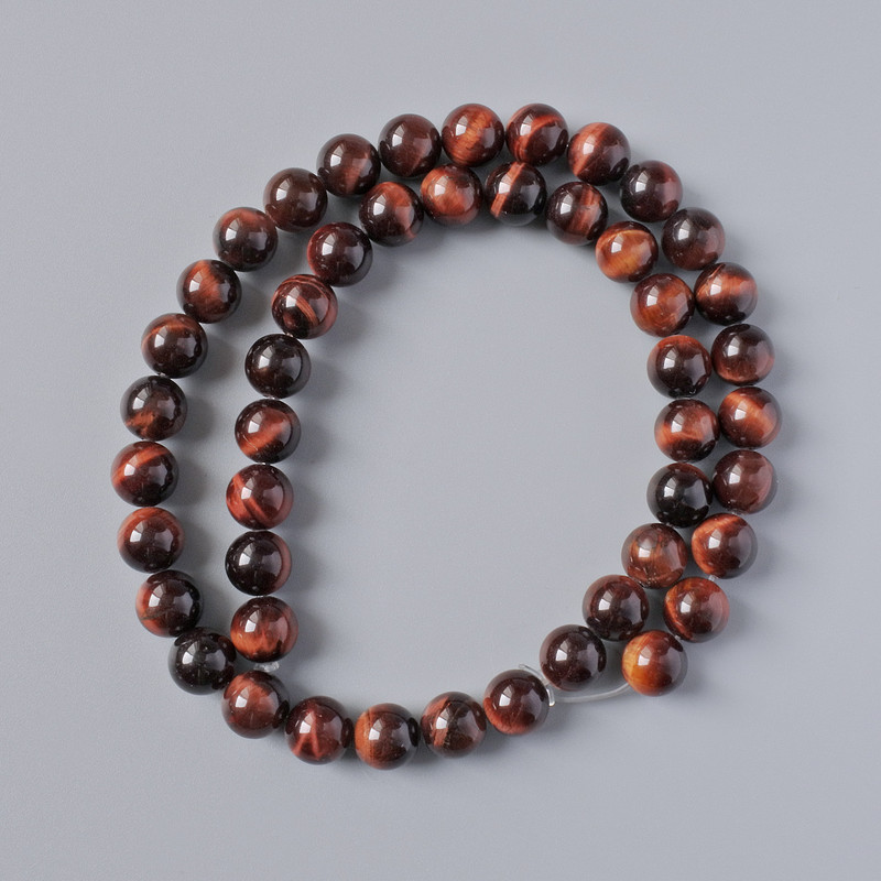 Bull's Eye Beads natural stone, smooth round beads, 8 mm diameter, 38 cm length on beading thread