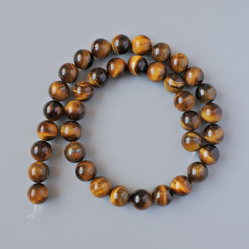 Tiger's Eye Beads, natural stone, smooth round beads, 10 mm diameter, 38 cm length on thread