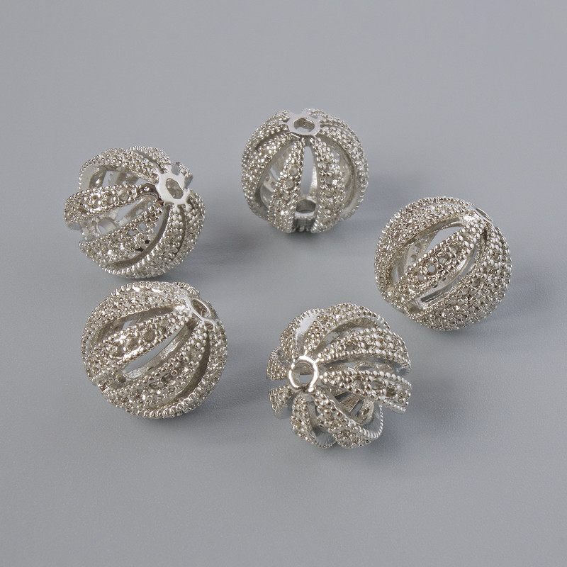 Фурнітура намистина вставка, діаметр 11, 5х12мм+-, отвір, діаметр 2мм, сріблястий колір металу, 1 шт