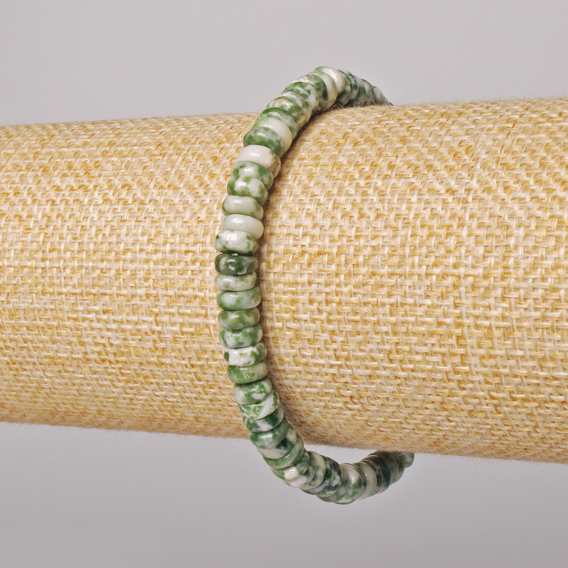 Moss Agate Bracelet, Smooth Rondels, diameter 6x2.5 mm, length 18 cm (stretch)