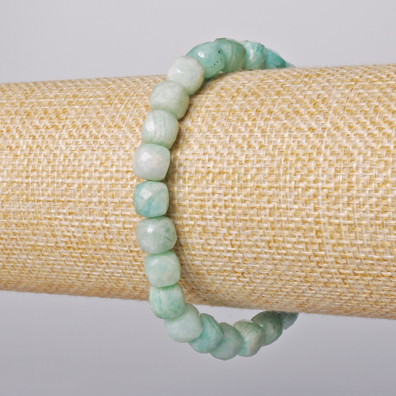 Amazonite Bracelet, natural stone, faceted cube, 7 mm diameter ±, length 18 cm ± (Stretch)