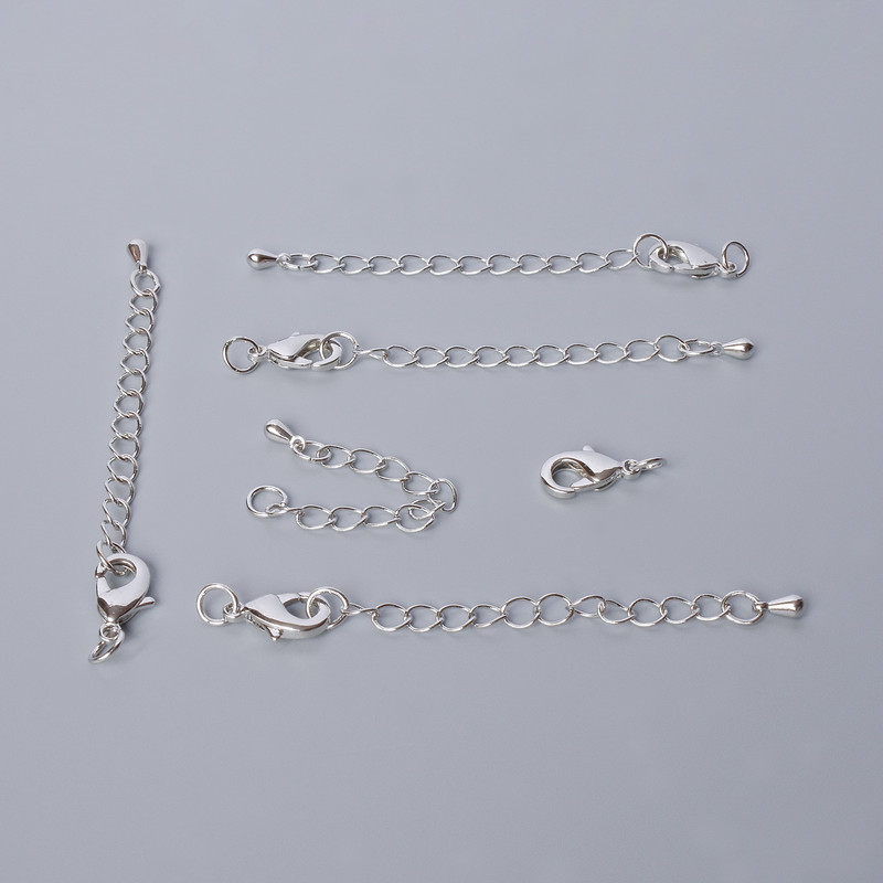 Carabiner Clasp Hardware, 12x6 mm Diameter, with Extension Chain, 5.5 cm Length, Silver-Colored Metal, 1 Piece