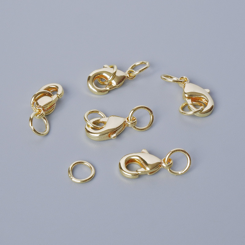 Carabiner clasp, 10×5 mm, golden metal color, 1 pc