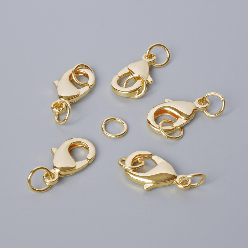 Carabiner clasp hardware, diameter 15×8 mm, gold-tone metal color, 1 pc