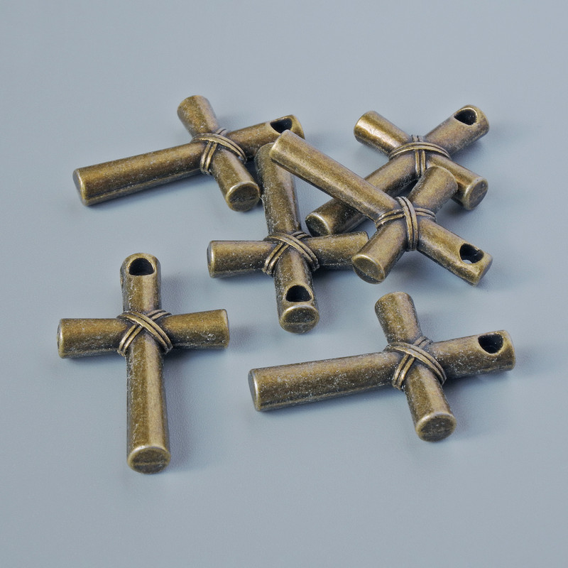Pendant hardware 'Cross', diameter 28×18×4 mm, hole diameter 2.3 mm, pack of 6 pcs ± bronze color