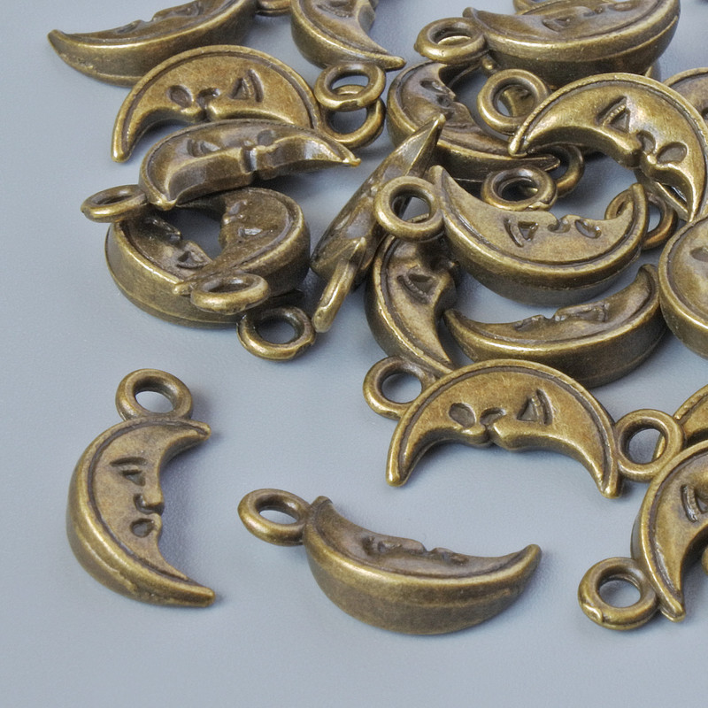 Pendant hardware 'Moon', diameter 13x6.5 mm, hole diameter 1.6 mm, pack. 20g± 40pcs± bronze-colored metal