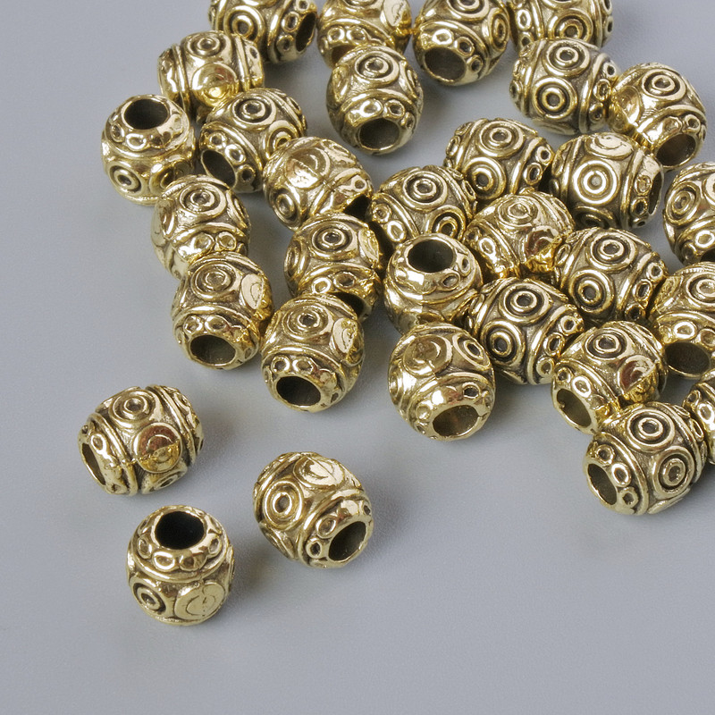 Bead Insert Findings, 6×6 mm diameter, 2.5 mm hole, packaging 33 pcs ± 20 g, light-gold metal color