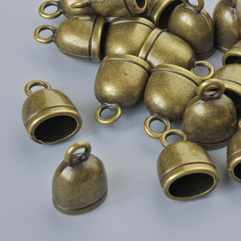 End cap for hardware, dimensions 13×9×7 mm, hole diameter 2.3 mm and 7×5 mm, pack of 18 pieces, bronze metal color
