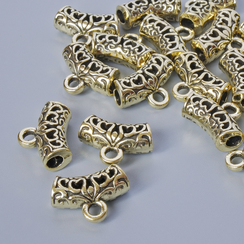 Light-gold Bail Holder, size 13.5×5 mm, hole diameter 2–2.7 mm, length 9 mm, pack of 19 pcs ± 20 g, light-gold metal color