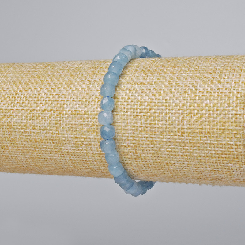Aquamarine Bracelet, Natural Stone, Faceted Cube Bead, Diameter 5.5 mm, Length 18 cm +/- (Stretch)