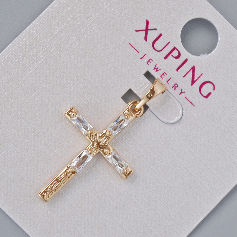 Pendant 'Cross' Xuping with White Crystals, diameter 23.5x16 mm, length 29 mm, 18K gold plating
