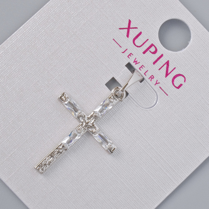 Pendant 'Cross' Xuping with White Crystals, Diameter 24x16 mm, Length 30 mm, Rhodium-Plated