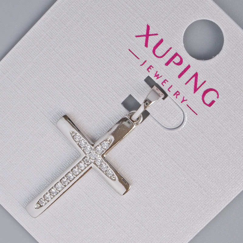Pendant 'Cross' Xuping with white crystals, diameter 27x17 mm, 5 mm +/-, length 33 mm +/-, rhodium