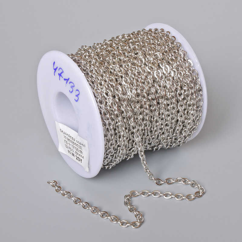 Bobbin chain fittings for jewelry, 3.1 mm thick, 18 m long, stainless steel