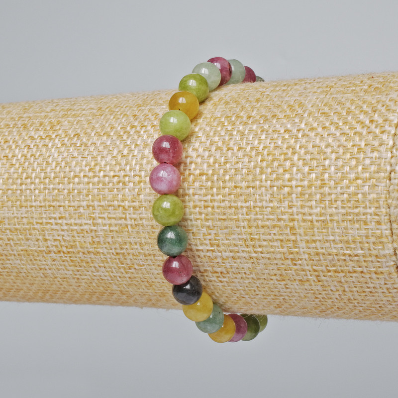 Tourmaline Bracelet with Natural Stones, Smooth Beads, Diameter 6.5 mm, Length 18 cm (stretch)