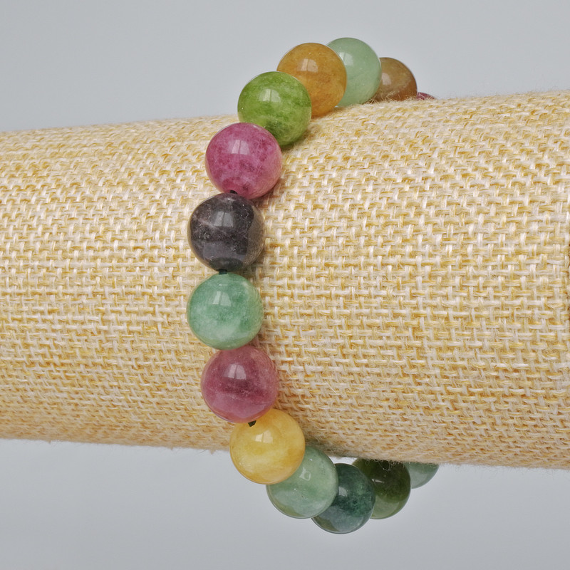Bracelet with natural tourmaline, smooth beads, 10 mm diameter, 18 cm length +/- (stretch)