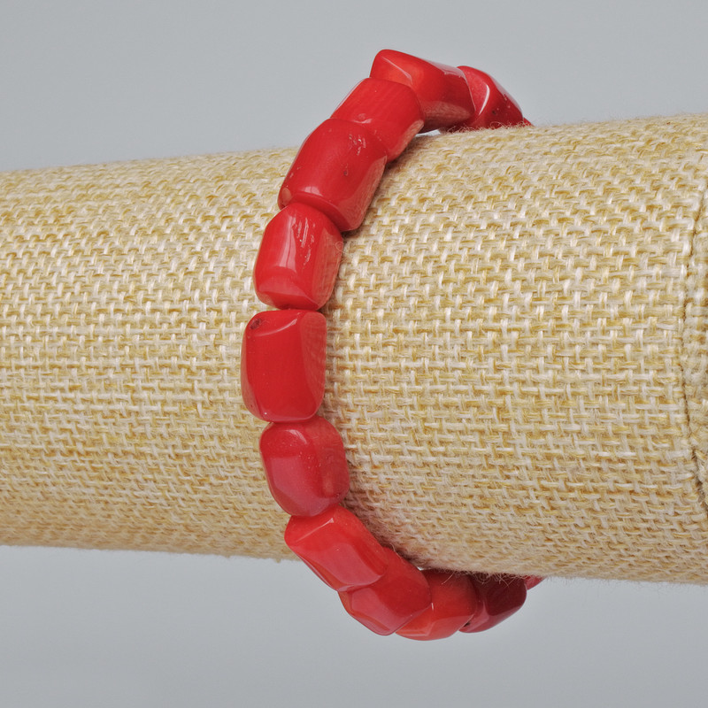 Natural Coral Faceted Bracelet (assorted, medium size), diameter 10x12 mm +-, length 18 cm +- (stretch)