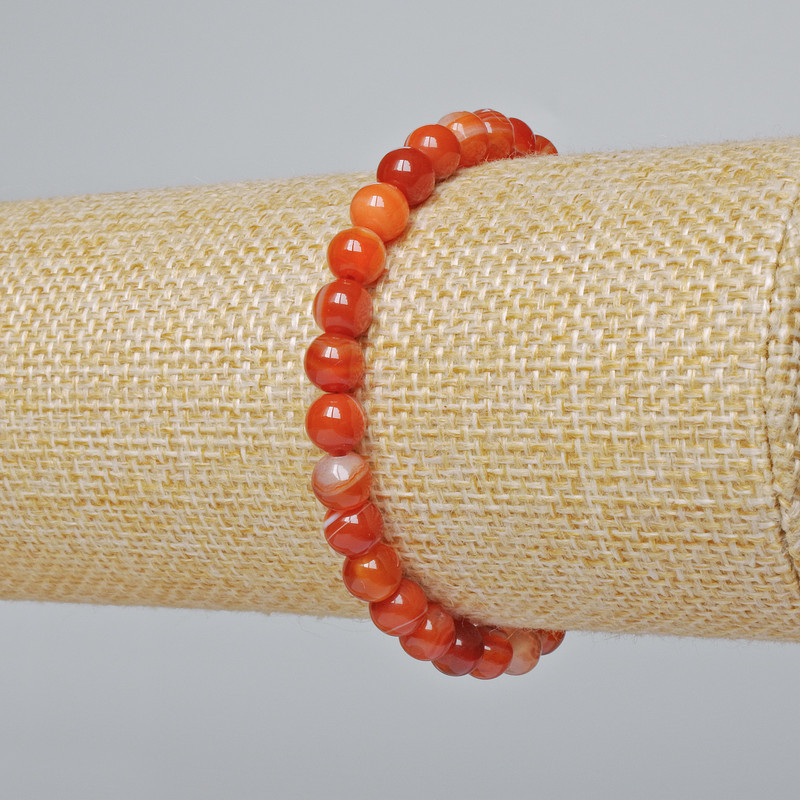 Carnelian bracelet with natural stone, smooth bead, 6 mm diameter ±, 18 cm length ± (stretch)
