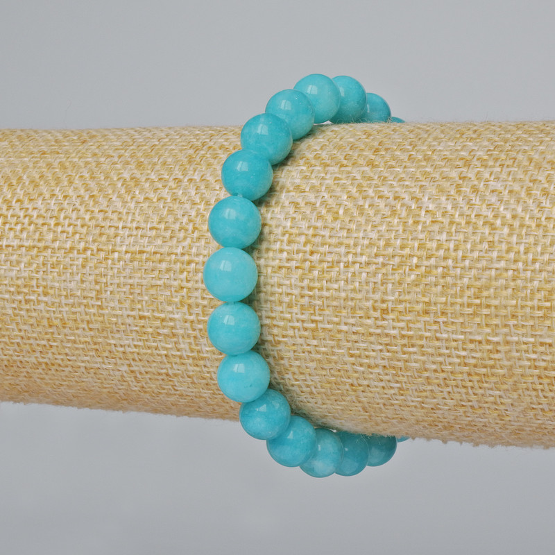 Aquamarine Bracelet with Smooth Beads, 8 mm Diameter, 18 cm Length (Stretch)
