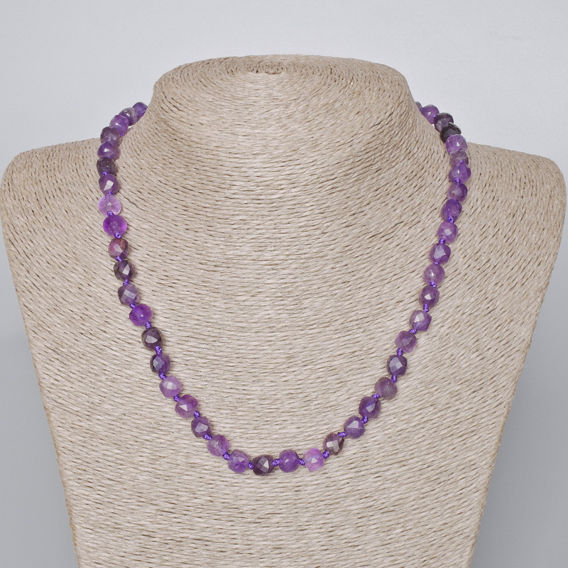 Amethyst Necklace - Faceted Cubes, Natural Stone, 7mm diameter, 45-47 cm length