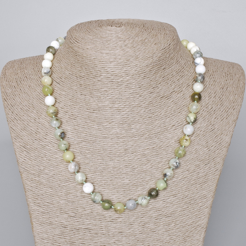 Green Opal Necklace, Natural Stone, Smooth Beads, 8 mm Diameter, 46-48 cm Length