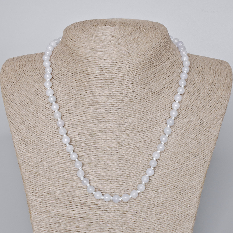 Natural Aquamarine Necklace with Natural Stone, Smooth Beads, 6 mm Diameter, 46–49 cm Length