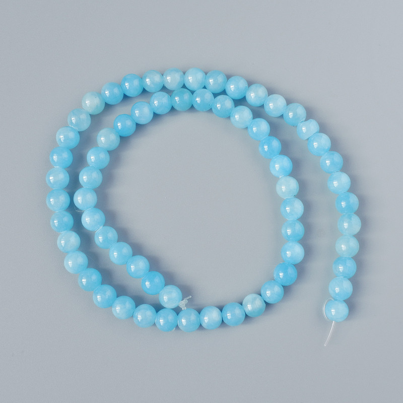 Aquamarine Acrylic Beads (Synthetic) Smooth Round Beads, 6.5 mm Diameter, 40 cm Length on Thread