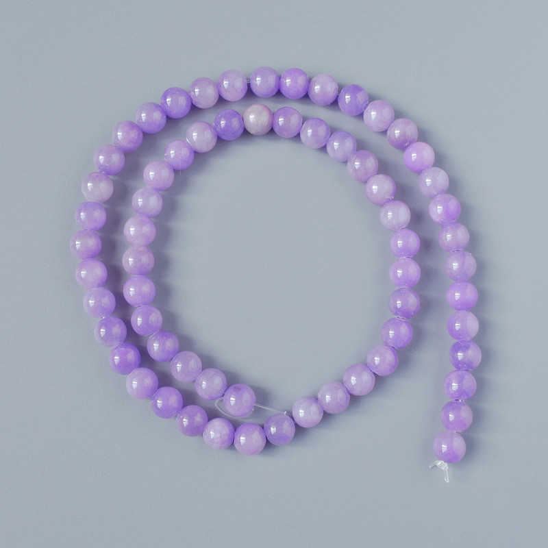 Amethyst Beads (artificial acrylic) smooth round beads, 6.5 mm diameter, 39 cm length on thread
