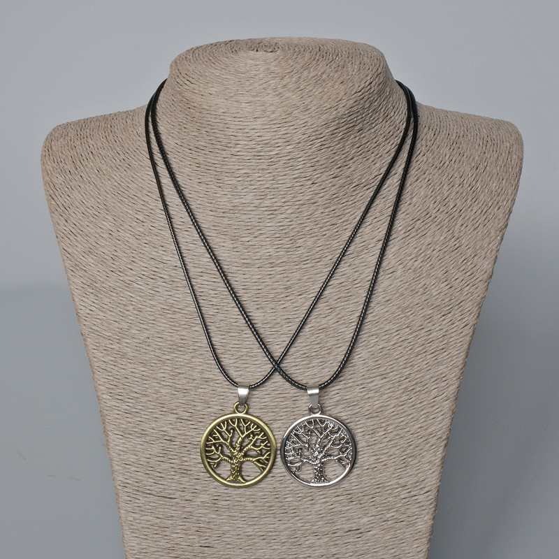 Pair of pendants 'Tree' bronze and silver metal 35x31 mm, length 45-50 cm