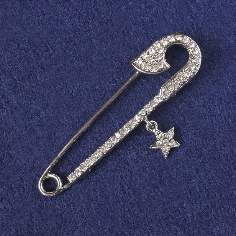Brooch-pin with White Crystals, Silver-Colored Metal 71x18 mm+