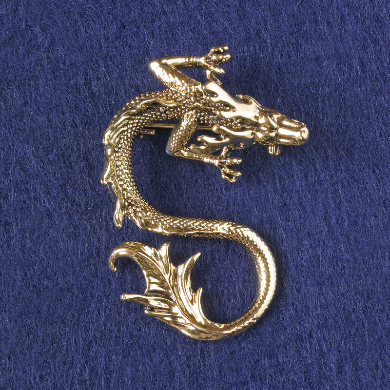 Dragon brooch-pendant, golden metal 44x30mm +