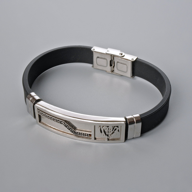 Men's bracelet with metal inlays, length 21 cm, thickness 10 mm ±, inlay thickness 11.5 mm ±, rubber