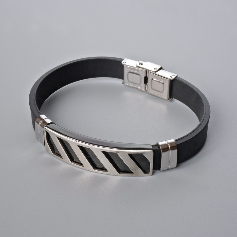 Men's bracelet with metal inserts, length 21 cm, thickness 10 mm ±, insert thickness 11.5 mm ±, rubber