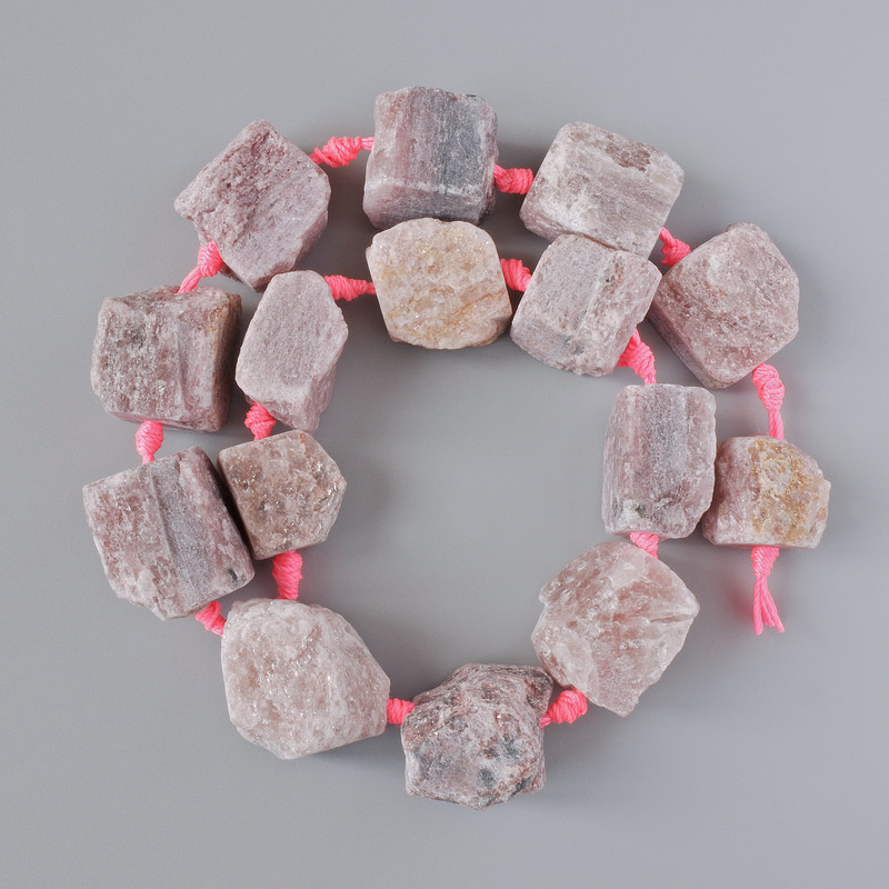 Lepidolite Beads, Unpolished Natural Stone Lentil-Shaped Beads, 20x22 mm, Approximately 41 cm Long on Thread