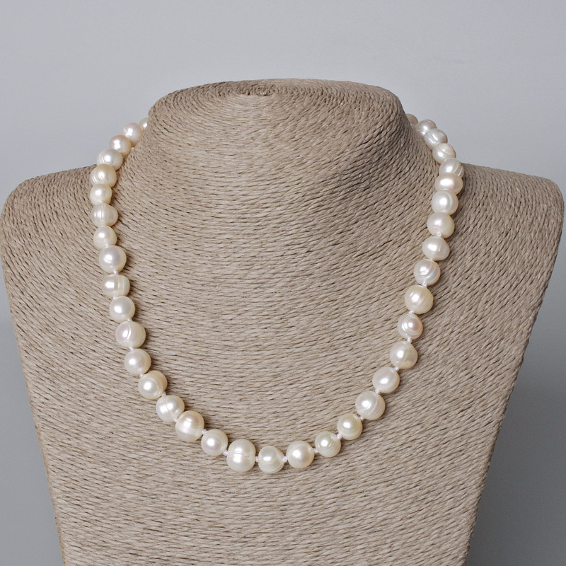 Necklace with textured river pearls, diameter 9.5×8.5 mm, length 45–46 cm