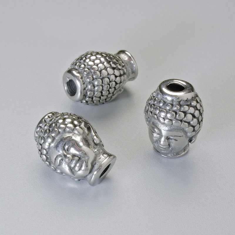 Bead-insert findings 'Buddha', diameter 13×10 mm ±, hole diameter 2.7 mm, silver-colored metal, 1 pc