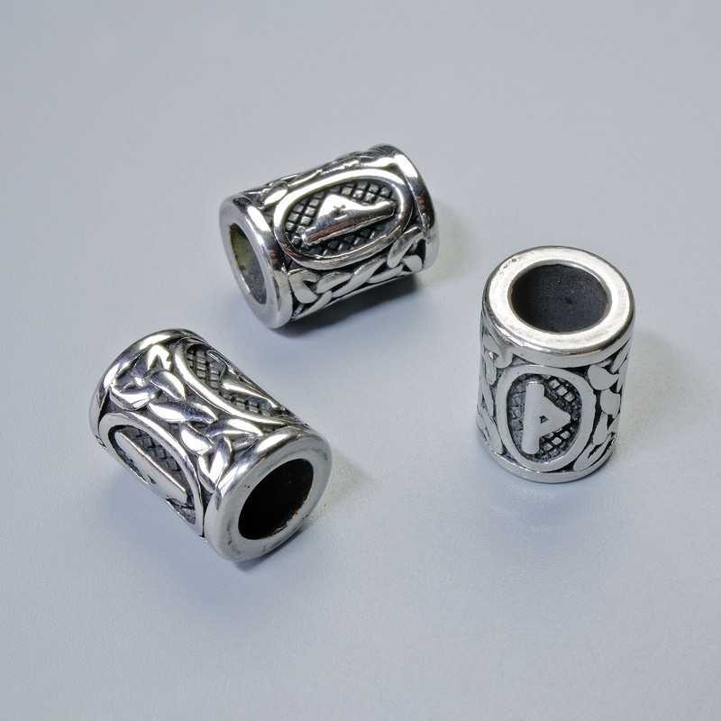 Bead findings 'Scandinavian Rune', diameter 13x10 mm, hole diameter 6 mm, silver metal color, 1 pc
