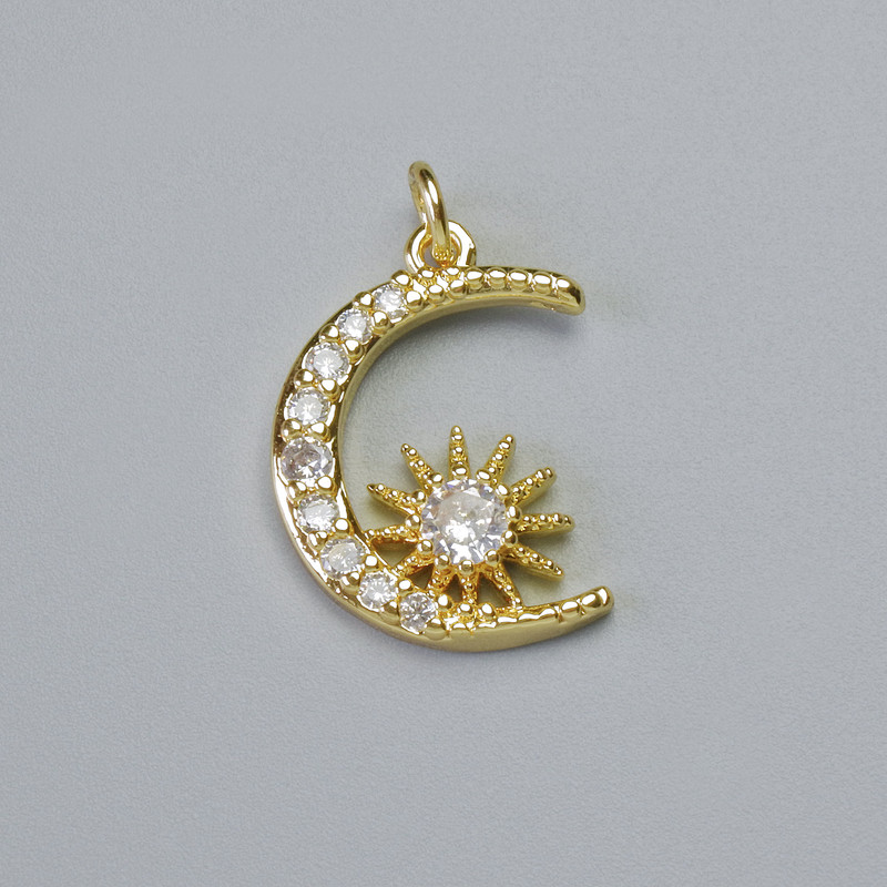 Pendant "Moon" with white crystals, gold-toned metal, diameter 20, 5x15mm+