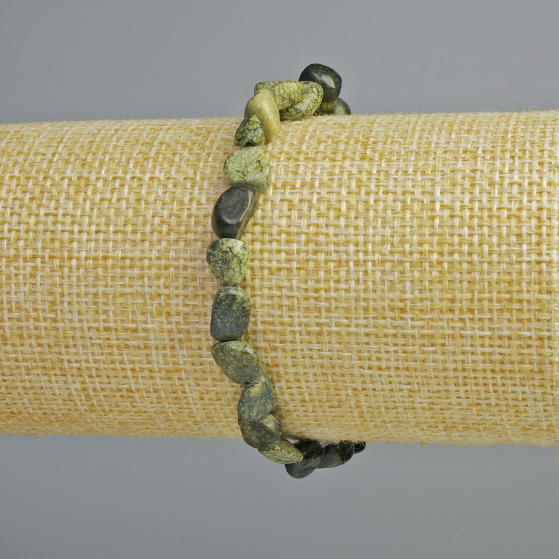 Serpentine Bracelet with Natural Stone Faceted Beads, Diameter 7×9 mm, Length 18 cm (Stretch)