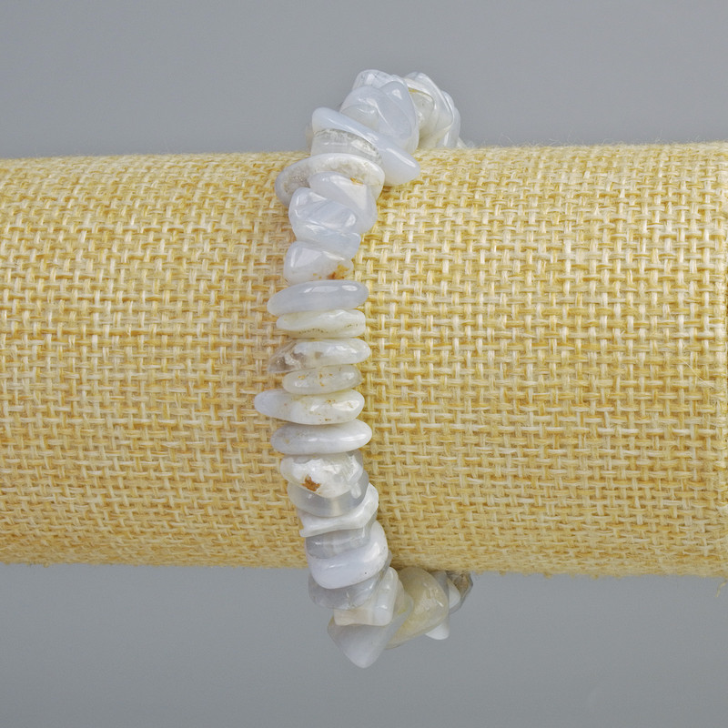 Blue Agate Bracelet (Blue Chalcedony, Sapphirine) Natural Chip Stone, 10x3 mm, Length 18 cm, Stretch