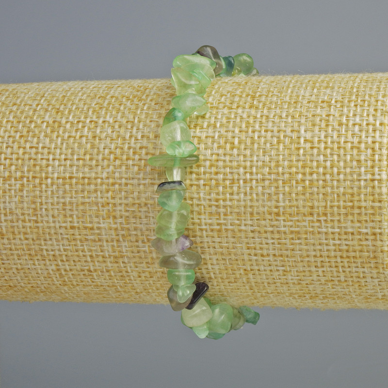 Fluorite Bracelet with Natural Stone Chips, Diameter 7x4 mm, Length 18 cm +/- (stretch)