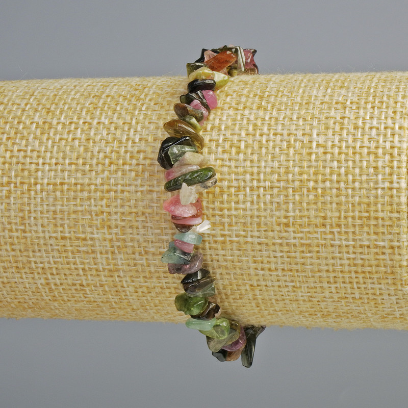 Bracelet with natural tourmaline chips, 6×2 mm diameter, 18 cm length (stretch)