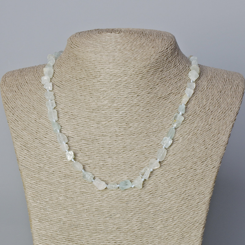 Necklace of rock crystal and aquamarine, natural unpolished stones, faceted beads, diameter 6x8 mm, length 45-48 cm