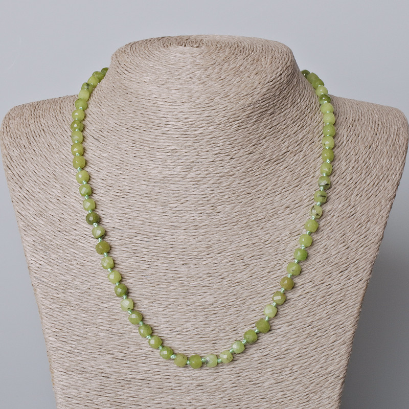 Jadeite Necklace with natural stone, faceted cube beads, diameter 5.5 mm, length 45–49 cm