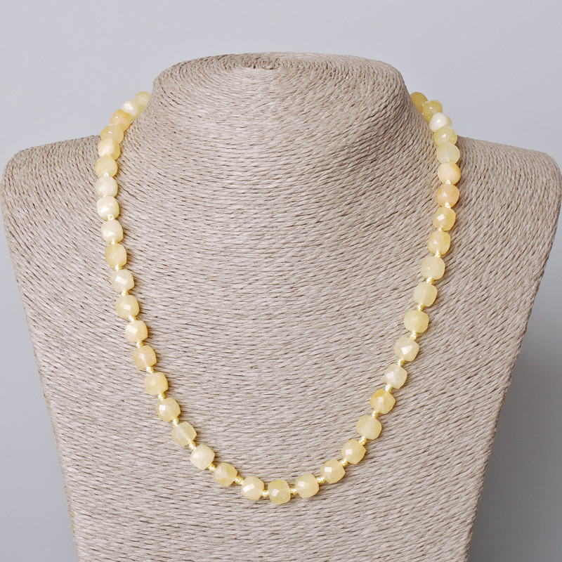 Citrine Necklace, natural stone, faceted cube beads, diameter 7 mm ±, length 45–49 cm