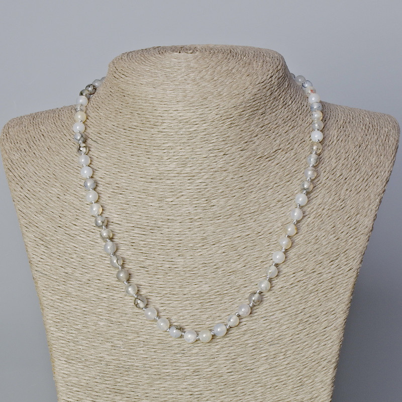 Dragon Vein Agate Bead Necklace, smooth beads, 6 mm diameter, length 45-48 cm