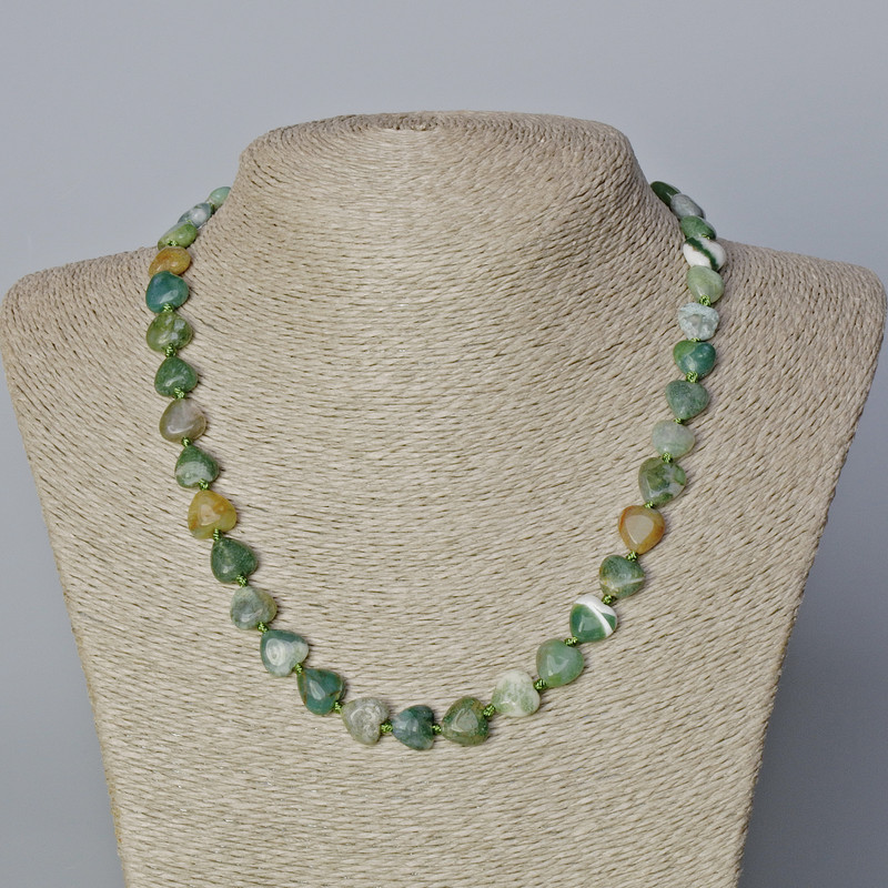 Green Jasper Necklace, natural stone heart, diameter 10x10x5 mm ±, length 45–47 cm ±