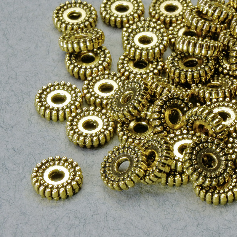 Bead-insert Findings, 2×7 mm diameter, hole 1.8 mm, gold-tone metal, pack of 36 pcs